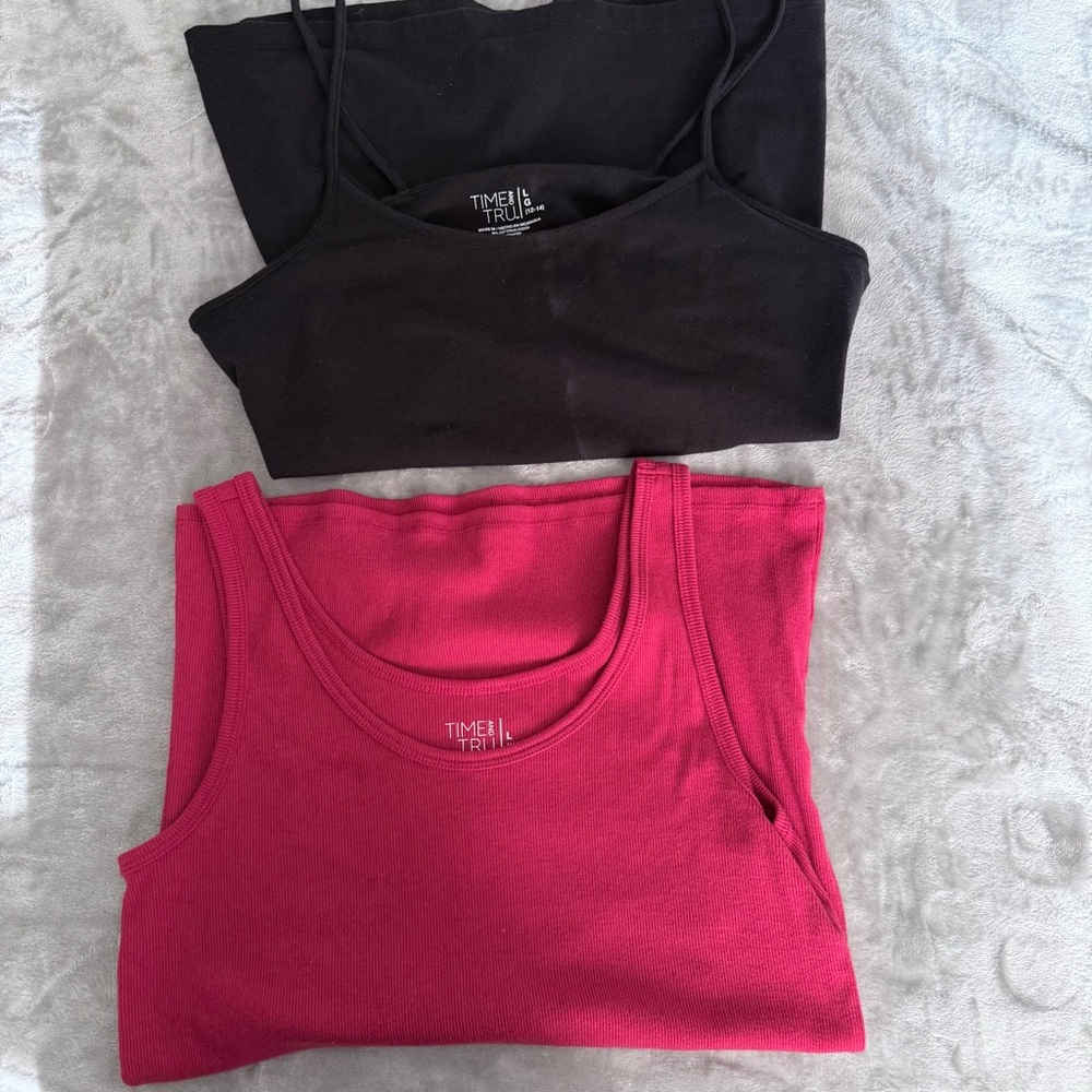 Time and Tru Women's Tank Tops - Black & Red (2-Pack) Large